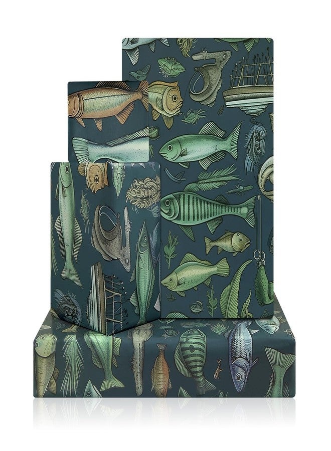 Boerni Ocean Sea Realistic Plenty of Fish Mackerel Fly Fishing Away Themed Gift Wrapping Paper 4 Sheets 28 * 20inch for Baby Shower Fishing Enthusiast Birthday Christmas Party - Image 1